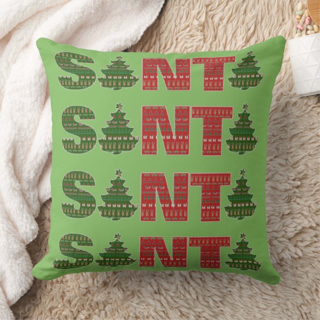 Santa Red Green Christmas Trees Cushion (Blanket)