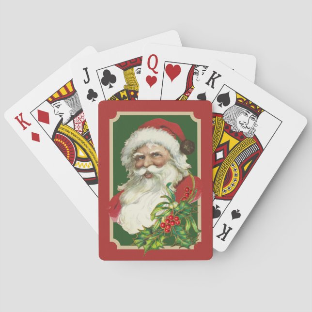 Santa Red & Green Classic Holiday Playing Cards (Back)