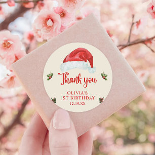 Santa Red Hat Christmas Holiday Birthday Classic Round Sticker