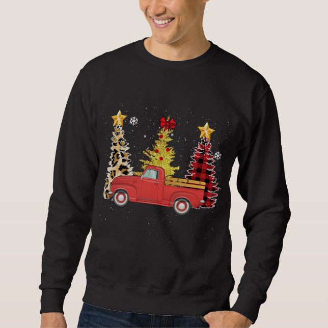 Santa Red Truck Christmas Tree Lights Sweatshirt (Front)