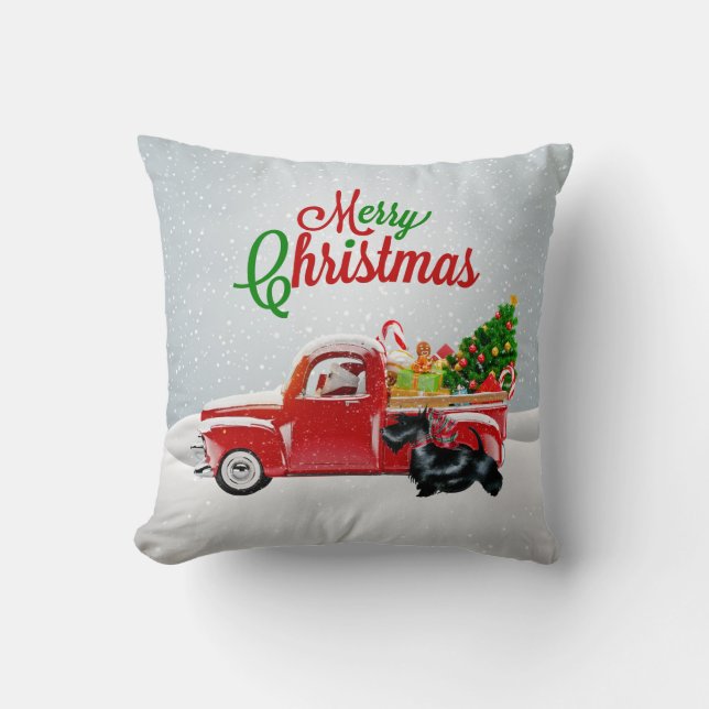 Santa, Red Truck, Scottish Terrier Christmas Pillo Cushion (Front)