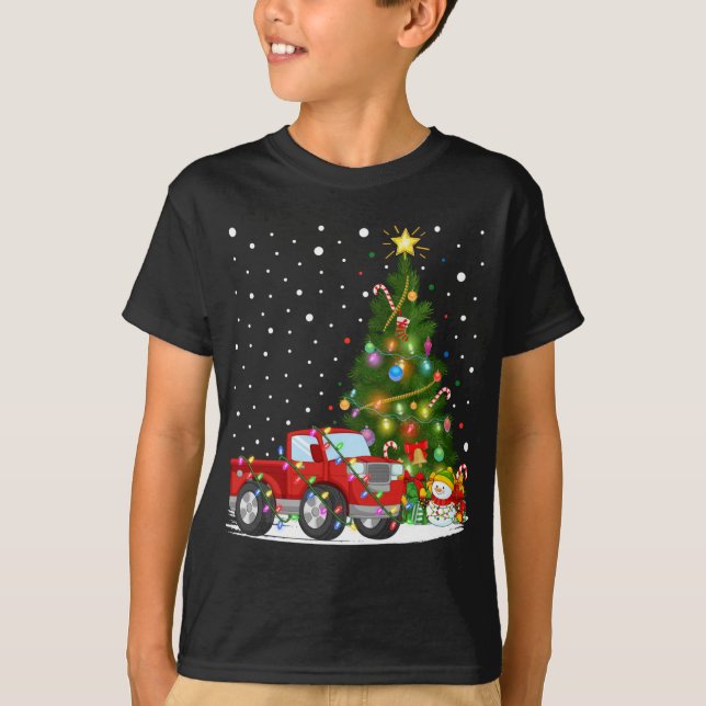 Santa Red Truck Xmas Tree Lighting Red Truck Chris T-Shirt (Front)