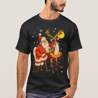 Santa Rein Retro 1950s Vintage Christmas Women Men T-Shirt