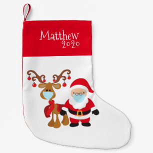Santa Reindeer 2020 Face mask Covid Small Christmas Stocking