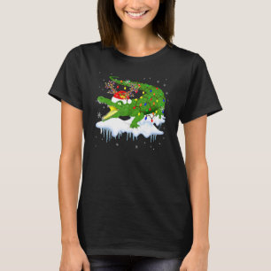 Santa Reindeer Alligator Xmas Light Santa Reindeer T-Shirt
