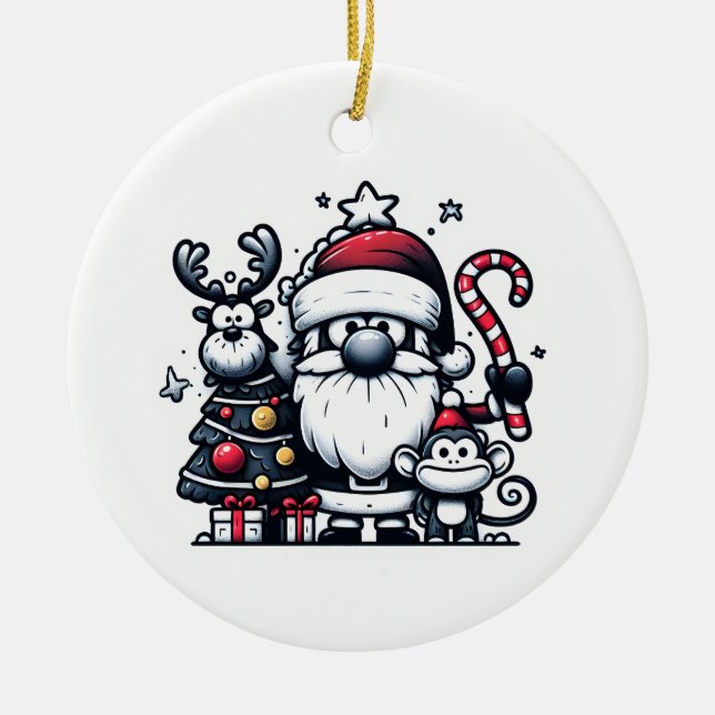 Santa, Reindeer, and a Christmas Monkey Ornament (Front)