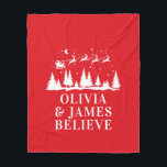 Santa reindeer believes Christmas traditional red  Fleece Blanket<br><div class="desc">Santa reindeer believes Christmas traditional red and white holiday blanket decor gift.</div>