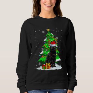 Santa Reindeer Black Cat Xmas Tree Lights Christma Sweatshirt