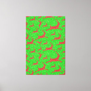 Santa Reindeer Bright Green Red Merry Christmas Canvas Print