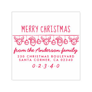 Santa & Reindeer Bunting Cute Name Return Address Self-inking Stamp