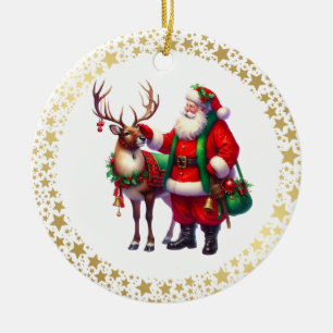 Santa Reindeer Christmas Ceramic Ornament