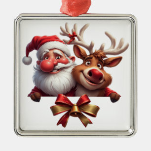 🎄 Santa Reindeer Christmas Keepsake Gift ✨ Metal Tree Decoration