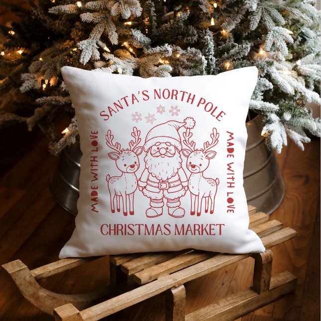 Santa & Reindeer Christmas Market Made With Love Cushion (Creator Uploaded)