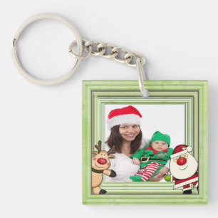 Santa & Reindeer Christmas Photo Template Key Ring