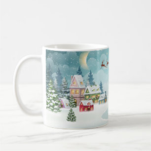 Santa Reindeer Christmas Vintage Scene Coffee Mug
