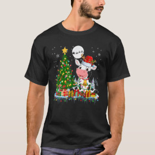 Santa Reindeer Cow Christmas Tree Light Farmer Fam T-Shirt