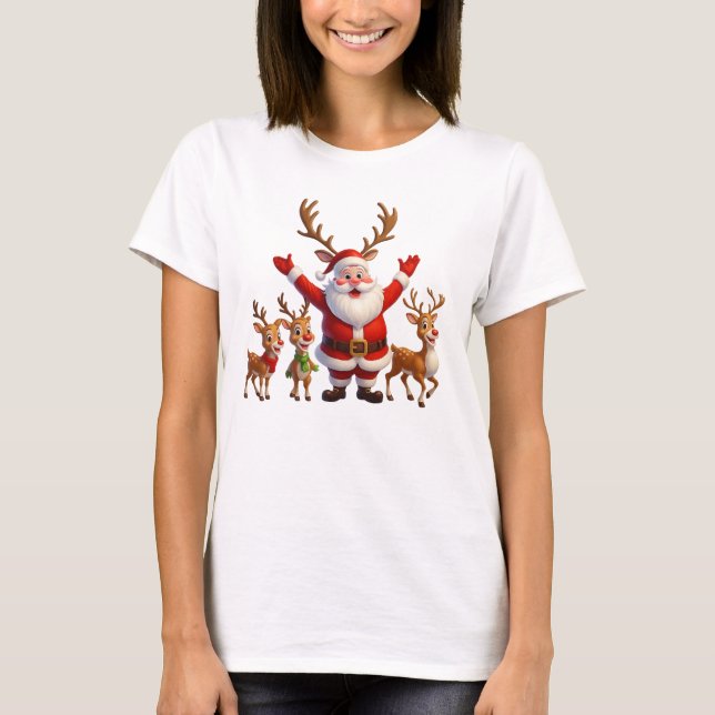 Santa & Reindeer Crew T-Shirt (Front)