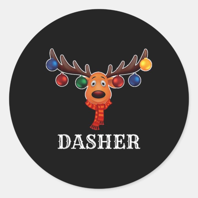 Santa Reindeer Dasher Xmas Group Costume  Classic Round Sticker (Front)