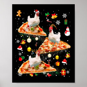 Santa Reindeer Elf Chicken Riding Pizza Xmas Galax Poster