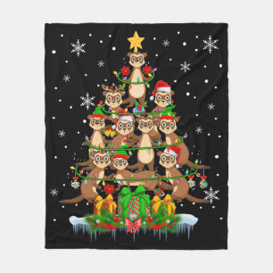 Santa Reindeer Elf Ferrets Christmas Tree Lights F Fleece Blanket