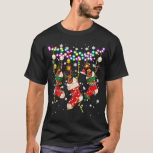 Santa Reindeer Elf Plaid Chicken in Christmas Sock T-Shirt