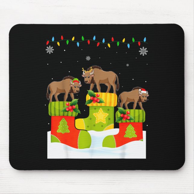 Santa Reindeer Elf Wildebeest In Christmas Socks U Mouse Pad (Front)