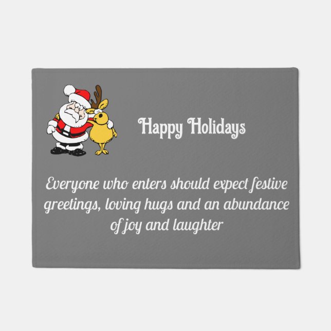 Santa & Reindeer Festive Greeting Doormat (Front)