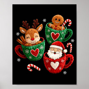 Santa Reindeer Gingerbread Faux Yarn Christmas  Poster