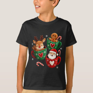 Santa Reindeer Gingerbread Faux Yarn Christmas  T-Shirt