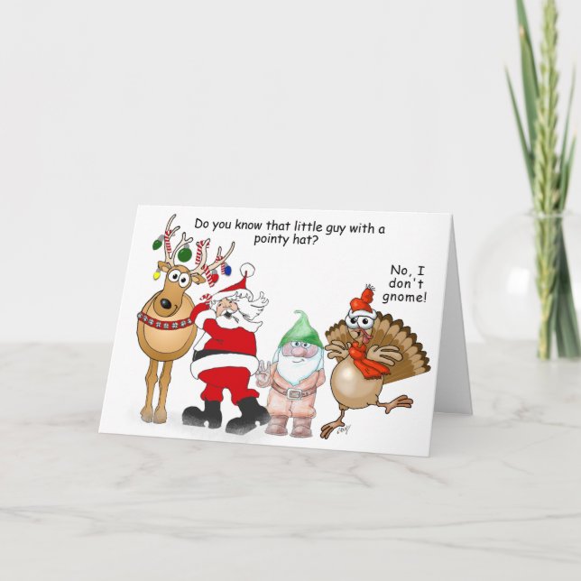 Santa, reindeer, gnome and turkey cartoons card (Front)