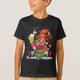 Santa Reindeer Gnome Drinking Beer Funny Christmas T-Shirt