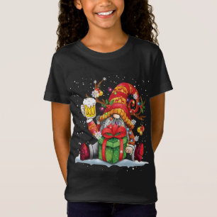 Santa Reindeer Gnome Drinking Beer Funny Christmas T-Shirt