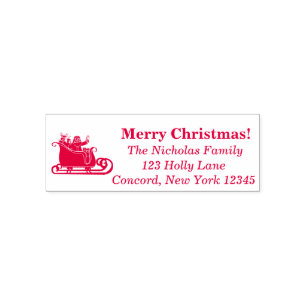 Santa, Reindeer In Sleigh Christmas Family Name Self-inking Stamp