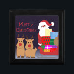 Santa & Reindeer Jewellery Box<br><div class="desc">The Santa & Reindeer Jewellery Box will be a pretty addition to your home's holiday décor. The retro design features Santa with two reindeer,  along with this sleigh piled high with packages. The text reads,  "Merry Christmas." Also makes a great gift! Customise the text as desired.</div>