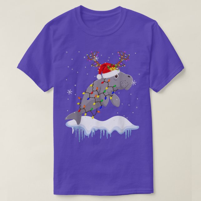 Santa Reindeer Manatee Xmas Light Santa Reindeer M T-Shirt (Design Front)