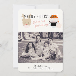 Santa & Reindeer Mask White Christmas Photo Card