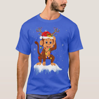 Santa Reindeer Monkey Xmas Light Santa Reindeer Mo T-Shirt
