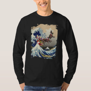 Santa Reindeer Over Great Wave Christmas T-Shirt