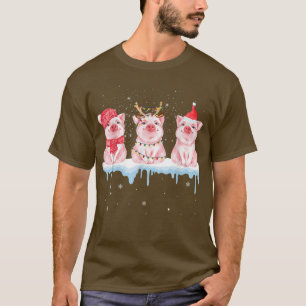 Santa Reindeer Pigs Snow Funny Farming Christmas X T-Shirt