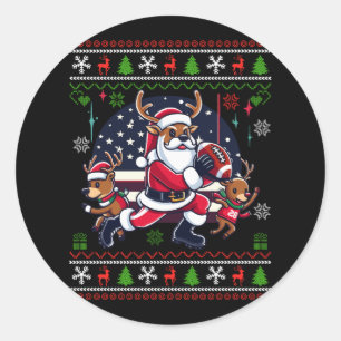 Santa Reindeer Play American Football Ugly Christm Classic Round Sticker