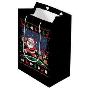 Santa Reindeer Play American Football Ugly Xmas Medium Gift Bag