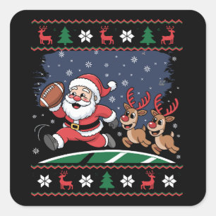 Santa Reindeer Play American Football Ugly Xmas Square Sticker