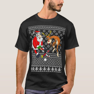 Santa Reindeer Play Field Hockey Player Xmas Ugly T-Shirt
