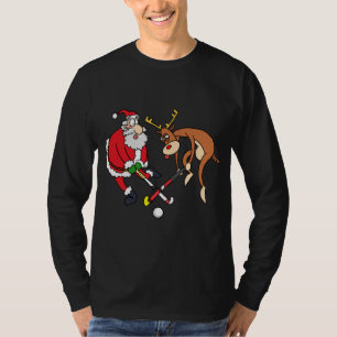 Santa Reindeer Playing Field Hockey Player Xmas Fu T-Shirt