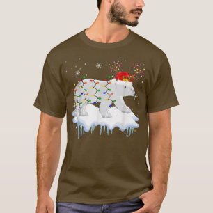 Santa Reindeer Polar Bear Christmas Light Santa Po T-Shirt