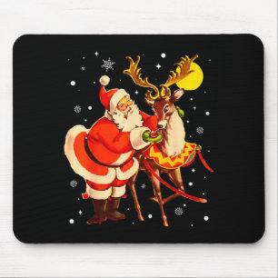 Santa Reindeer Retro 1950s Vintage Christmas Women Mouse Pad