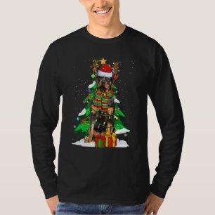 Santa Reindeer Rottweiler Dog Xmas Tree Lights Chr T-Shirt