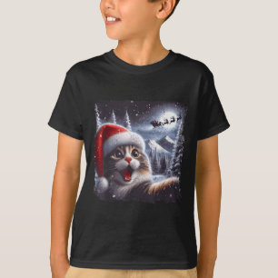 Santa Reindeer Selfie Cat Funny Christmas Tee 