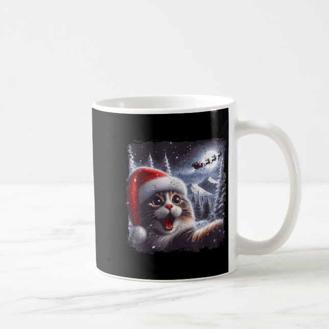Santa Reindeer Selfie Cat Funny Christmas Tee  Coffee Mug (Right)