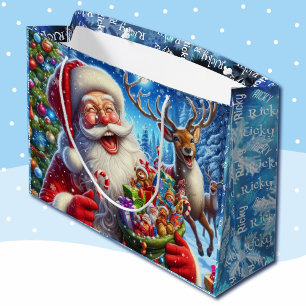 Santa Reindeer Share a Joke Add Child's Name Large Gift Bag